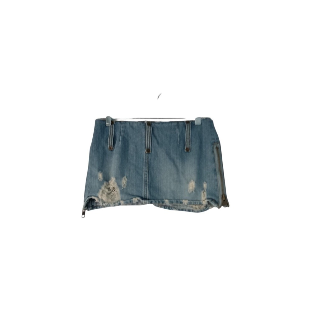 Y2K One Spo Distressed Denim Mini Skirt Womens Small Blue Zipper Grunge‎ Raw Hem - Picture 5 of 8